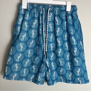 Nat Nast Men's Swim Trunks-Mesh Lined-Blue Green Seahorses-Small
